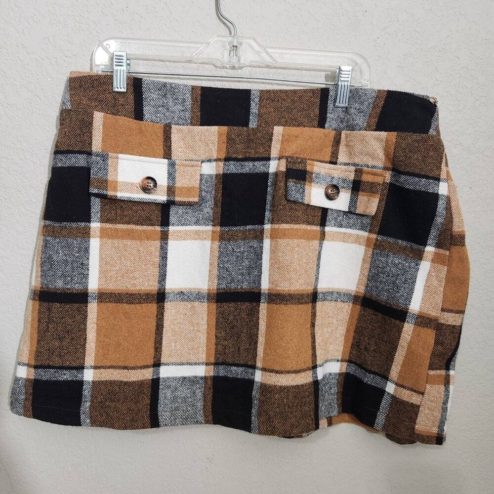 Shein Curve Womens 2XL Plaid Mini Skirt In Brown/Black With Elastic Waist & Pock